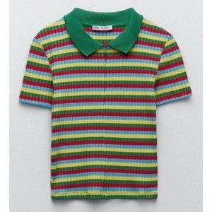 ZARA rainbow stripe stretch rib knit ZIP 1990'S Delia's 1970's style-Size Small